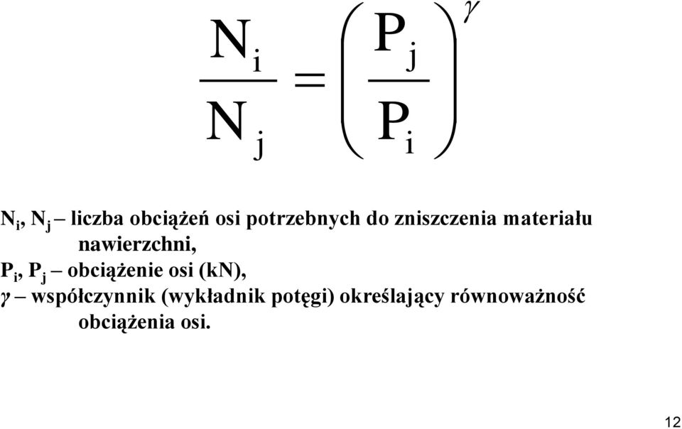 P i, P j obciążenie osi (kn), γ współczynnik