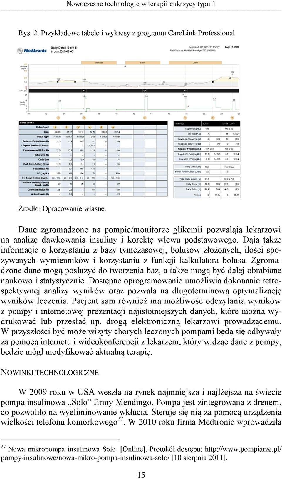 Dają także informacje o korzystaniu z bazy tymczasowej, bolusów złożonych, ilości spożywanych wymienników i korzystaniu z funkcji kalkulatora bolusa.