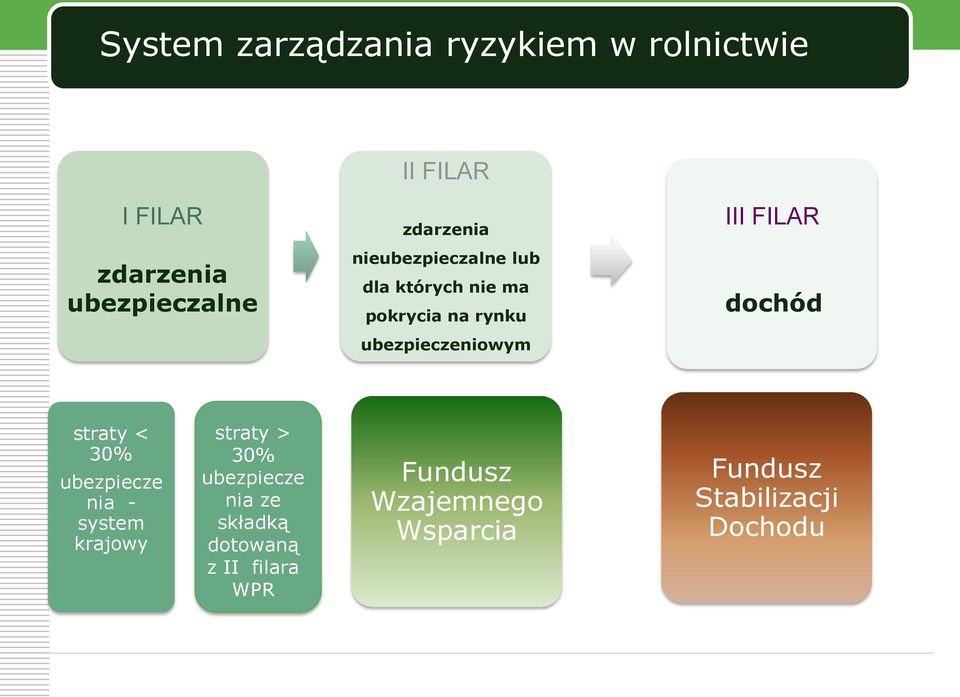 III FILAR dochód straty < 30% ubezpiecze nia - system krajowy straty > 30% ubezpiecze