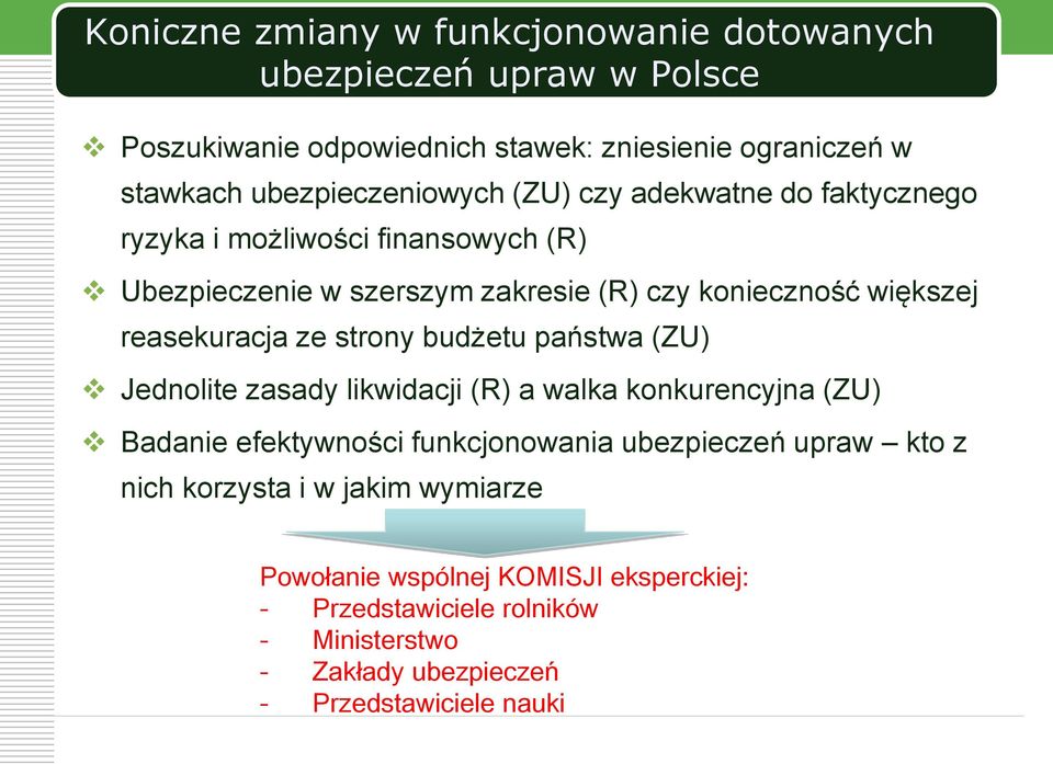 reasekuracja ze strony budżetu państwa (ZU) Jednolite zasady likwidacji (R) a walka konkurencyjna (ZU) Badanie efektywności funkcjonowania ubezpieczeń