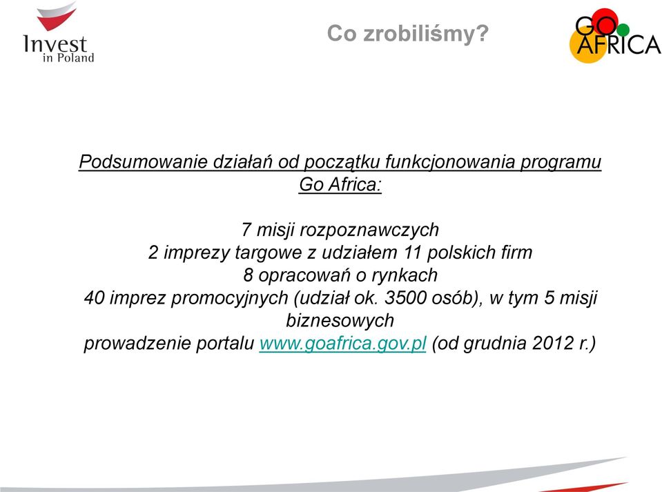 rozpoznawczych 2 imprezy targowe z udziałem 11 polskich firm 8 opracowań o