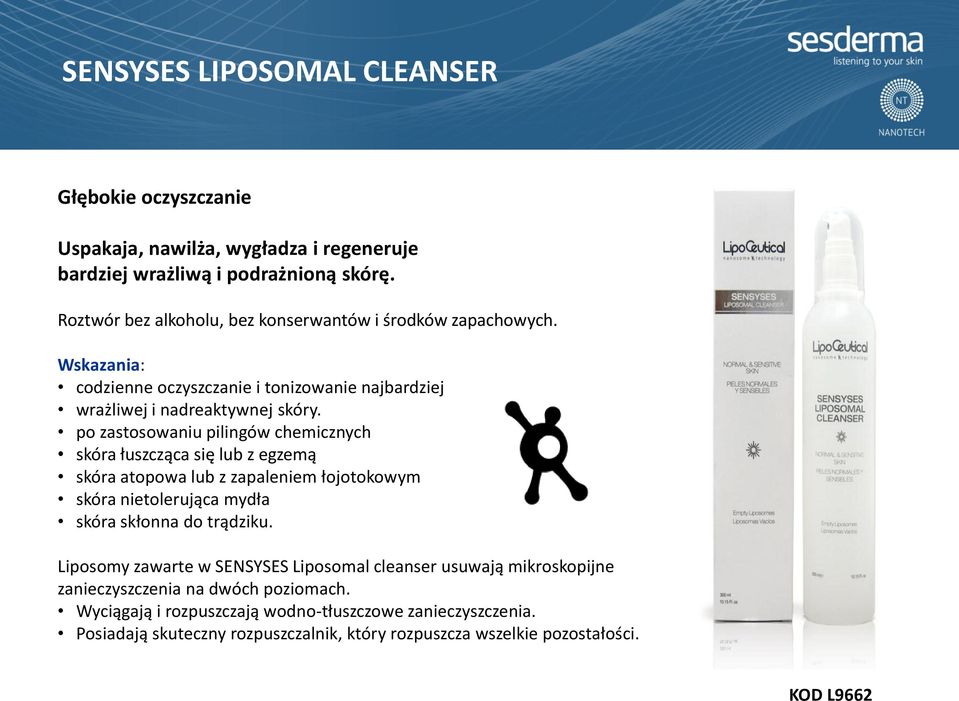 po zastosowaniu pilingów chemicznych skóra łuszcząca się lub z egzemą skóra atopowa lub z zapaleniem łojotokowym skóra nietolerująca mydła skóra skłonna do trądziku.