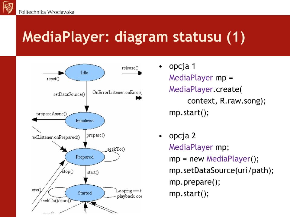 start(); opcja 2 MediaPlayer mp; mp = new