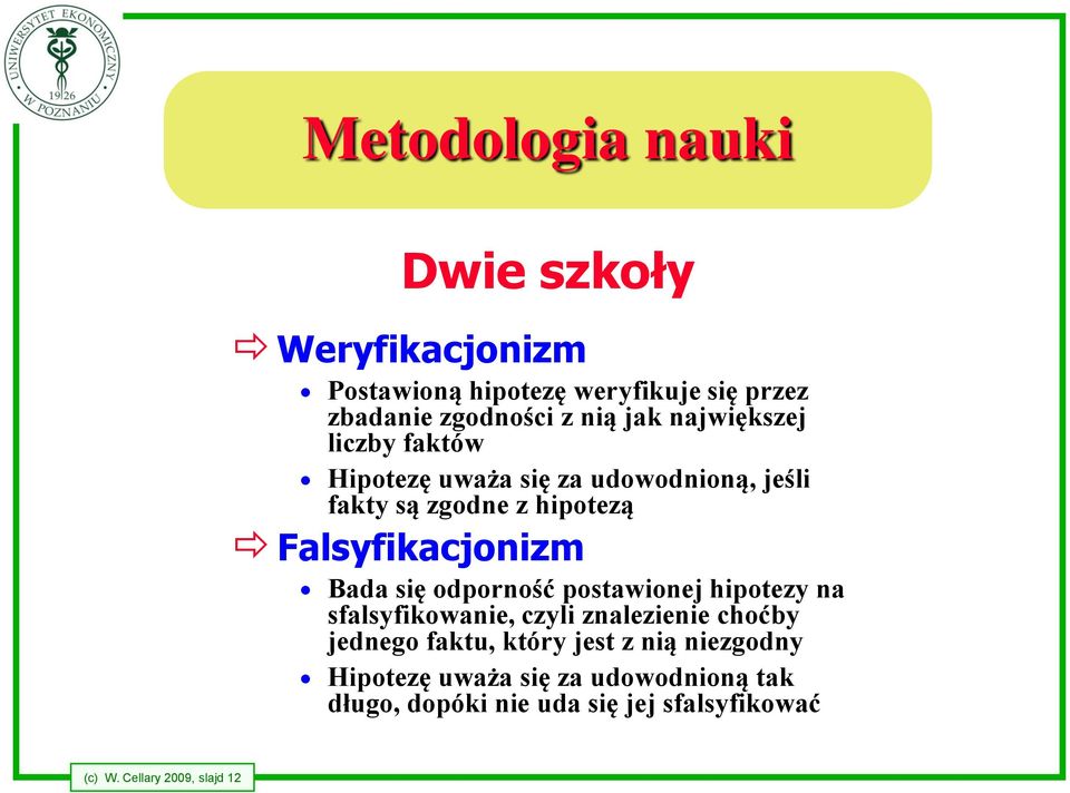 się odporność postawionej hipotezy na sfalsyfikowanie, czyli znalezienie choćby jednego faktu, który jest z nią