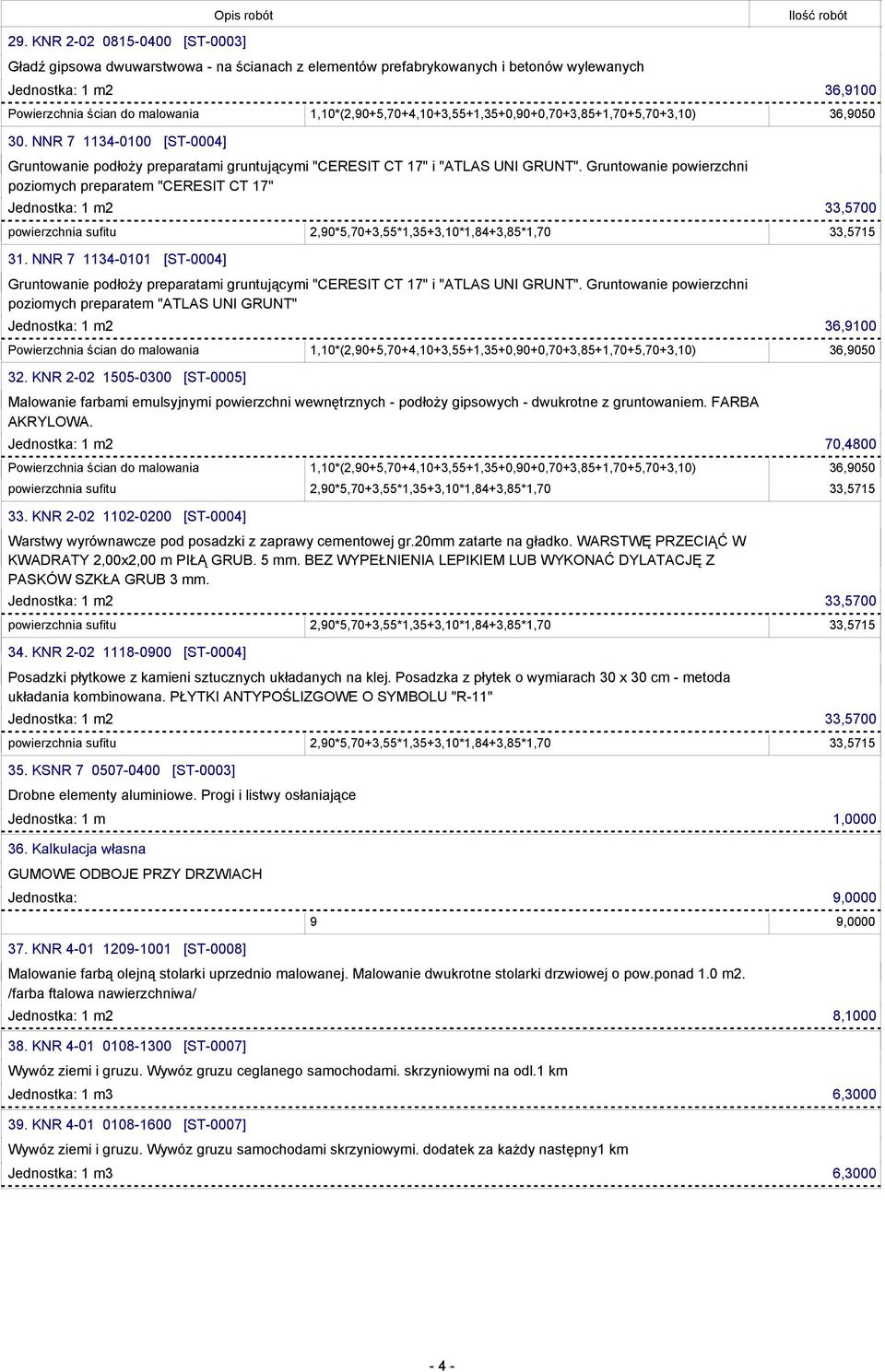 Gruntowanie powierzchni poziomych preparatem "CERESIT CT 17" 31. NNR 7 1134-0101 [ST-0004] Gruntowanie podłoży preparatami gruntującymi "CERESIT CT 17" i "ATLAS UNI GRUNT".