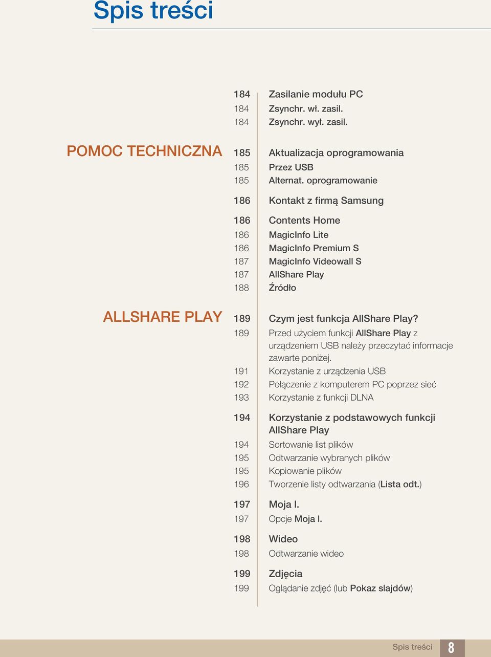 AllShare Play? 189 Przed użyciem funkcji AllShare Play z urządzeniem USB należy przeczytać informacje zawarte poniżej.