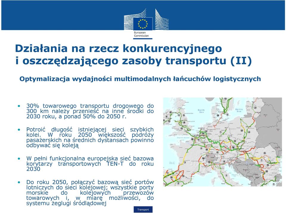 W roku 2050 większość podróży pasażerskich na średnich dystansach powinno odbywać się koleją W pełni funkcjonalna europejska sieć bazowa korytarzy transportowych TEN-T