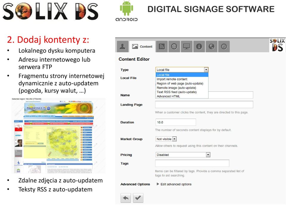 internetowej dynamicznie z auto-updatem (pogoda, kursy