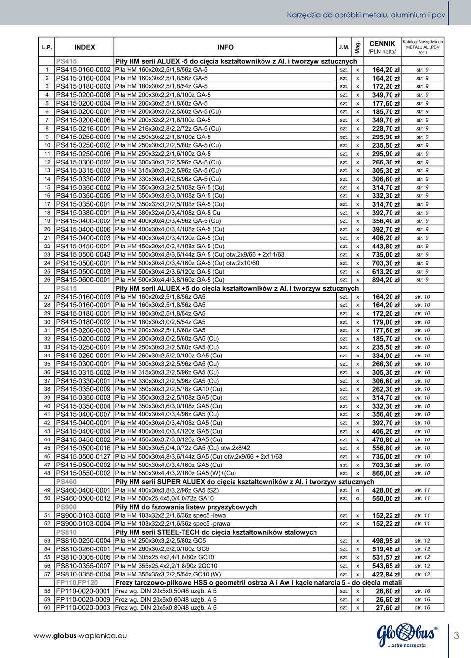 x 172,20 zł str. 9 4 PS415-0200-0008 Piła HM 200x30x2,2/1,6/100z GA-5 szt. x 349,70 zł str. 9 5 PS415-0200-0004 Piła HM 200x30x2,5/1,8/60z GA-5 szt. x 177,60 zł str.