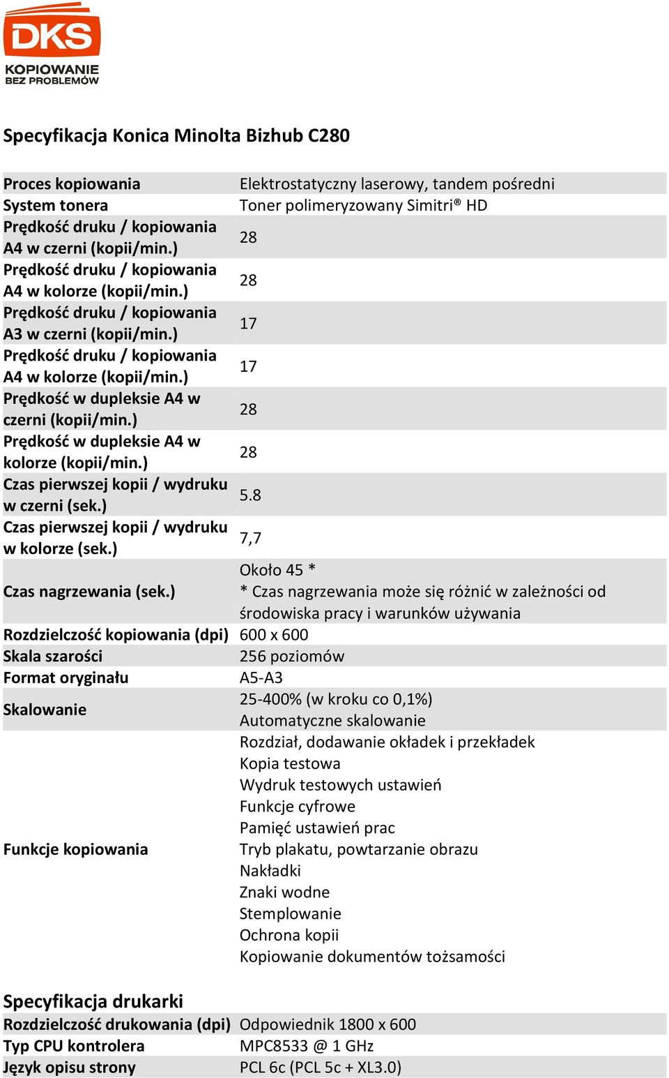 ) Elektrostatyczny laserowy, tandem pośredni Toner polimeryzowany Simitri HD 17 17 5.