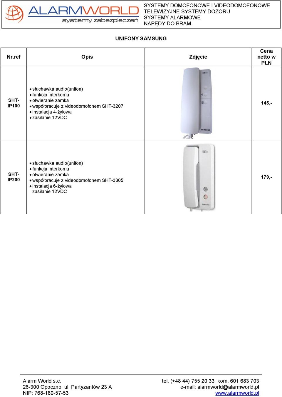 4-żyłowa 145,- IP200 słuchawka audio(unifon) funkcja interkomu