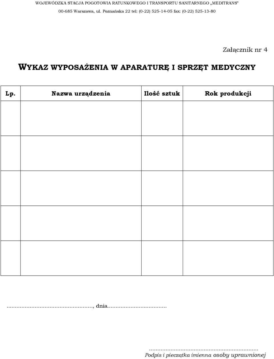 Nazwa urządzenia Ilość sztuk Rok produkcji.