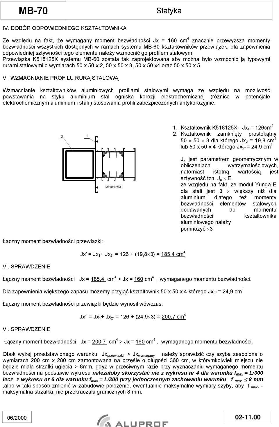 kształtowników przewiązek, dla zapewnienia odpowiedniej sztywności tego elementu należy wzmocnić go profilem stalowym.