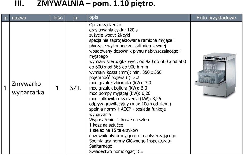 płynu nabłyszczającego i myjącego wymiary szer.x gł.x wys.: od 420 do 600 x od 500 do 600 x od 665 do 900 h mm wymiary kosza (mm): min.