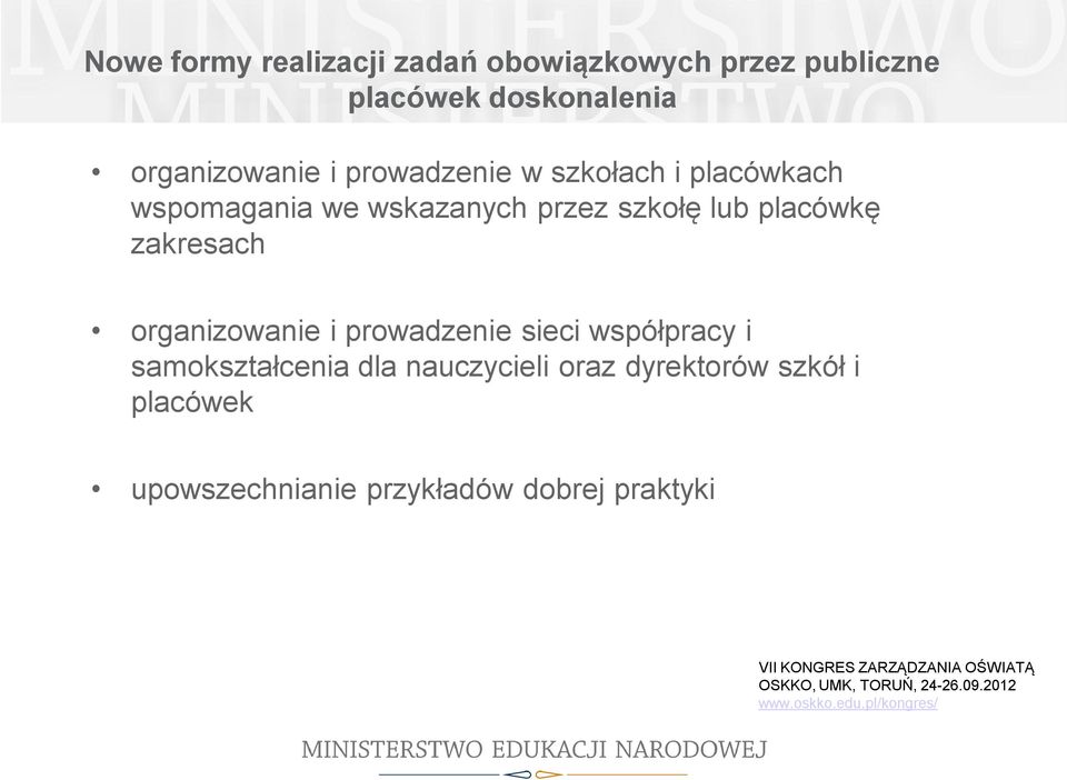 zakresach organizowanie i prowadzenie sieci współpracy i samokształcenia dla nauczycieli oraz