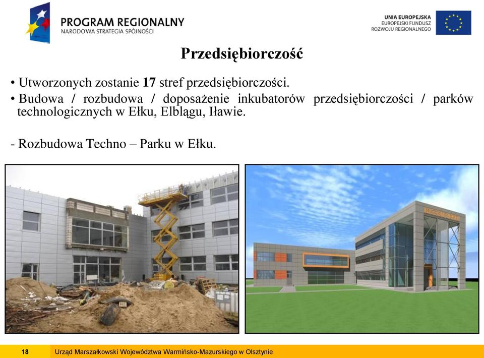 parków technologicznych w Ełku, Elblągu, Iławie.