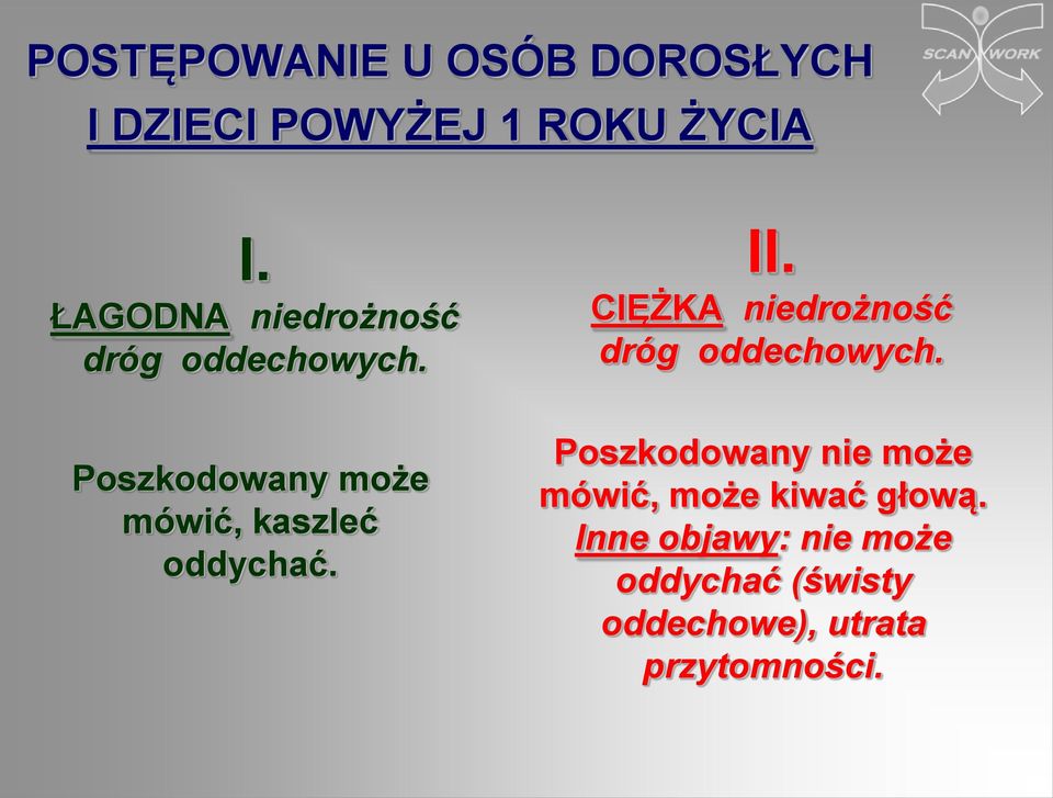 CIĘŻKA niedrożność dróg oddechowych.