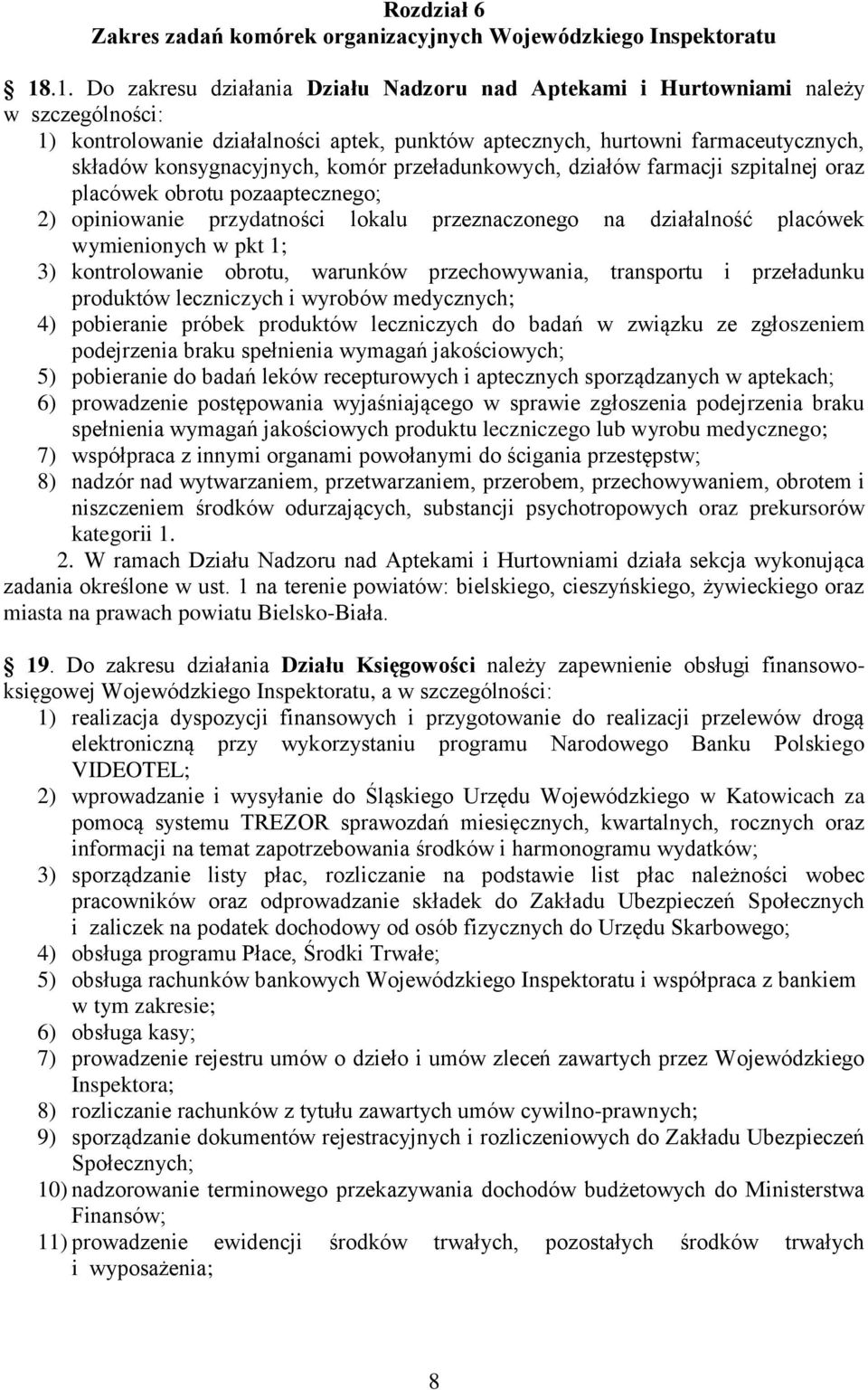 komór przeładunkowych, działów farmacji szpitalnej oraz placówek obrotu pozaaptecznego; 2) opiniowanie przydatności lokalu przeznaczonego na działalność placówek wymienionych w pkt 1; 3)