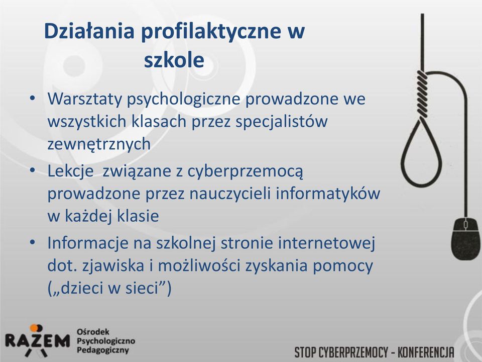 cyberprzemocą prowadzone przez nauczycieli informatyków w każdej klasie