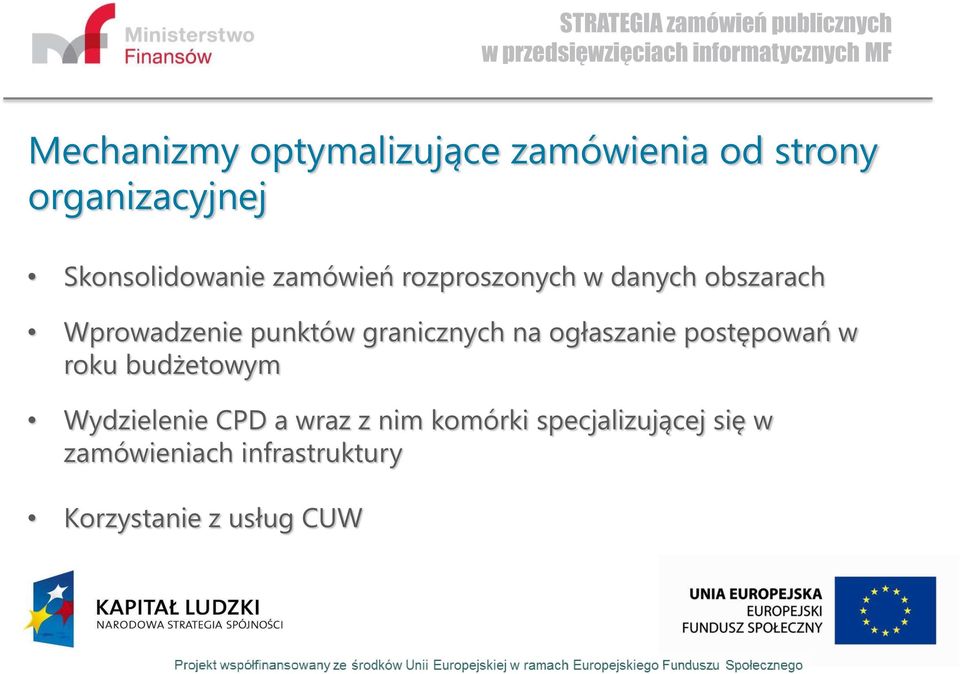 punktów granicznych na ogłaszanie postępowań w roku budżetowym Wydzielenie