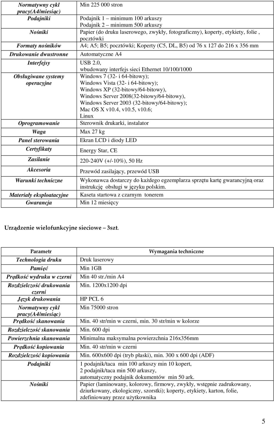 0, wbudowany interfejs sieci Ethernet 10/100/1000 Obsługiwane systemy Windows 7 (32- i 64-bitowy); operacyjne Windows Vista (32- i 64-bitowy); Windows XP (32-bitowy/64-bitowy), Windows Server