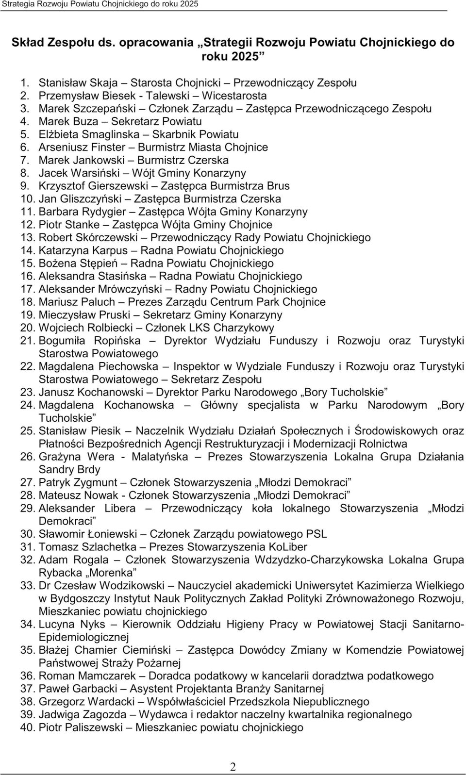 - Zastępca Przewodniczącego Zespołu Marek Buza - Sekretarz u Elżbieta Smaglinska - Skarbnik u Arseniusz Finster - Burmistrz Miasta Chojnice Marek Jankowski - Burmistrz Czerska 9 _\ @_U1_4>S'!