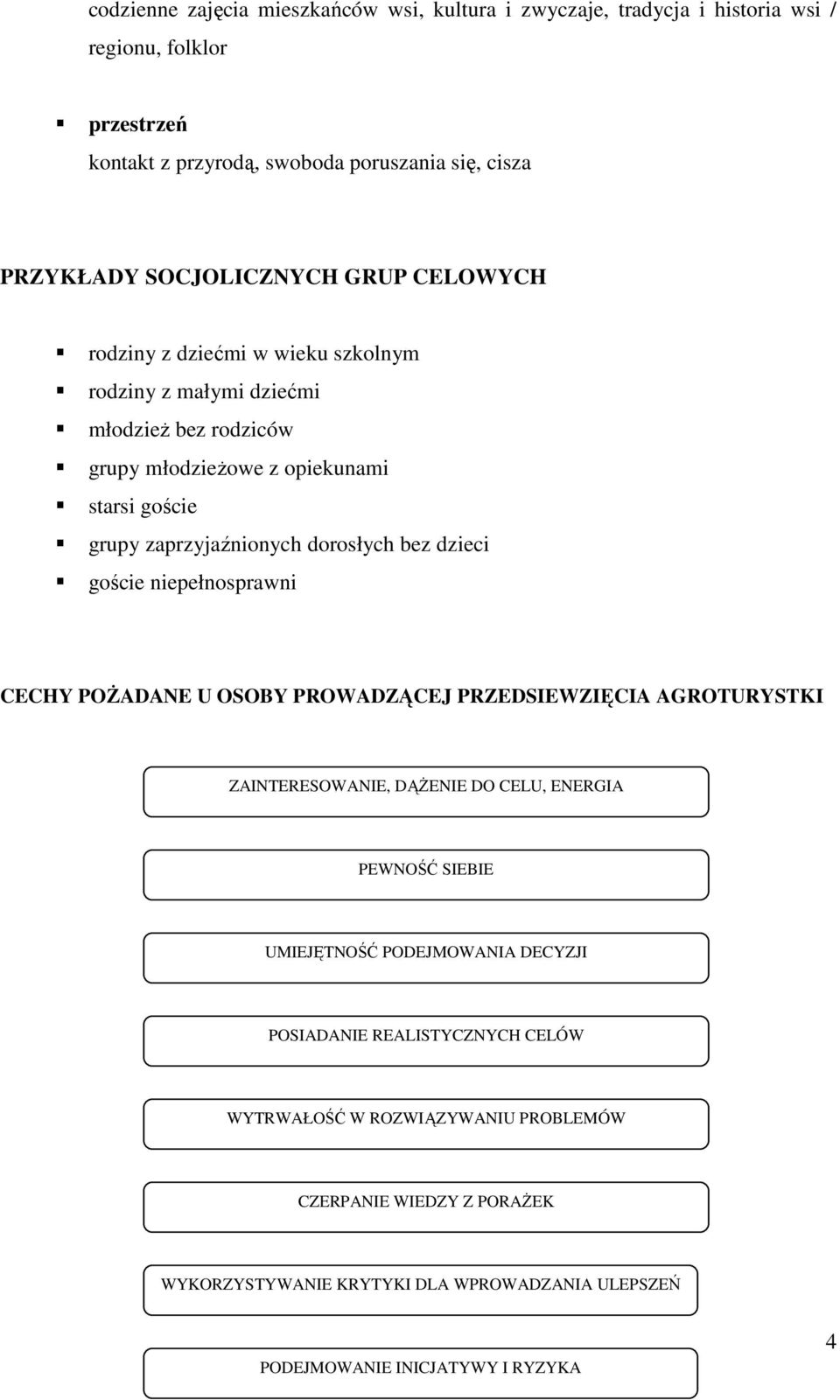 dorosłych bez dzieci goście niepełnosprawni CECHY POśADANE U OSOBY PROWADZĄCEJ PRZEDSIEWZIĘCIA AGROTURYSTKI ZAINTERESOWANIE, DĄśENIE DO CELU, ENERGIA PEWNOŚĆ SIEBIE UMIEJĘTNOŚĆ