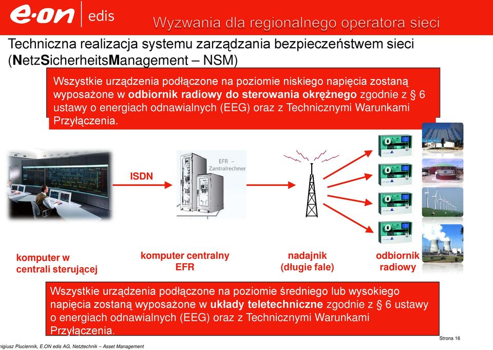 ISDN komputer w centrali sterującej komputer centralny EFR nadajnik (długie fale) odbiornik radiowy Wszystkie urządzenia podłączone na poziomie średniego lub