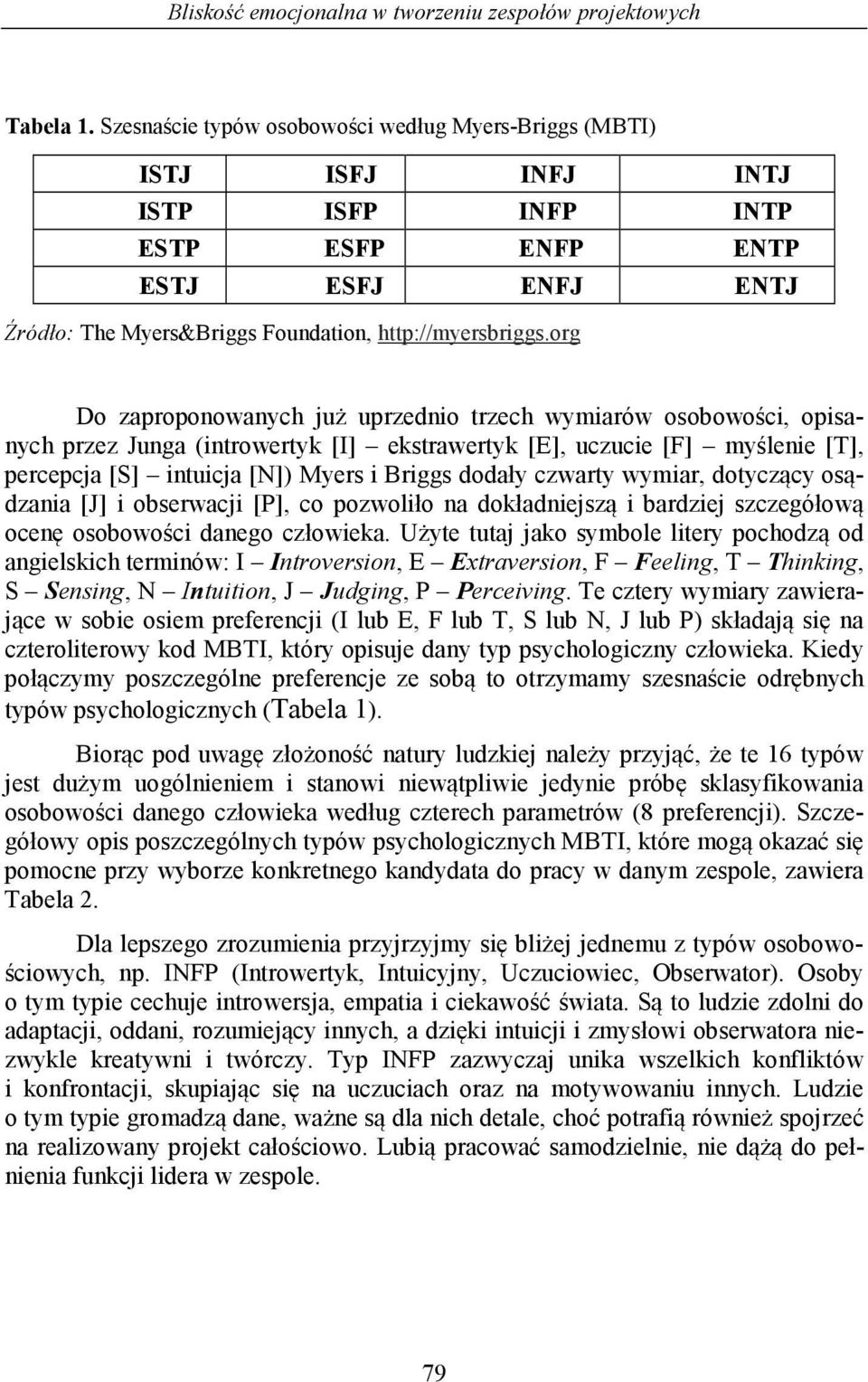 org Do zaproponowanych już uprzednio trzech wymiarów osobowości, opisanych przez Junga (introwertyk [I] ekstrawertyk [E], uczucie [F] myślenie [T], percepcja [S] intuicja [N]) Myers i Briggs dodały