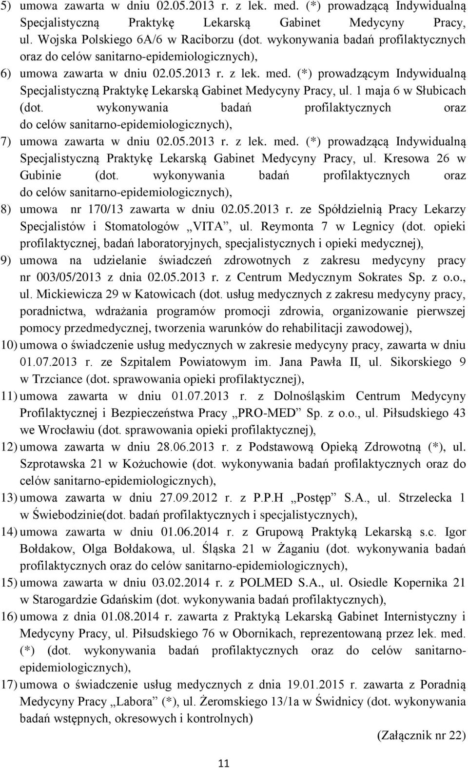 (*) prowadzącym Indywidualną Specjalistyczną Praktykę Lekarską Gabinet Medycyny Pracy, ul. 1 maja 6 w Słubicach (dot.