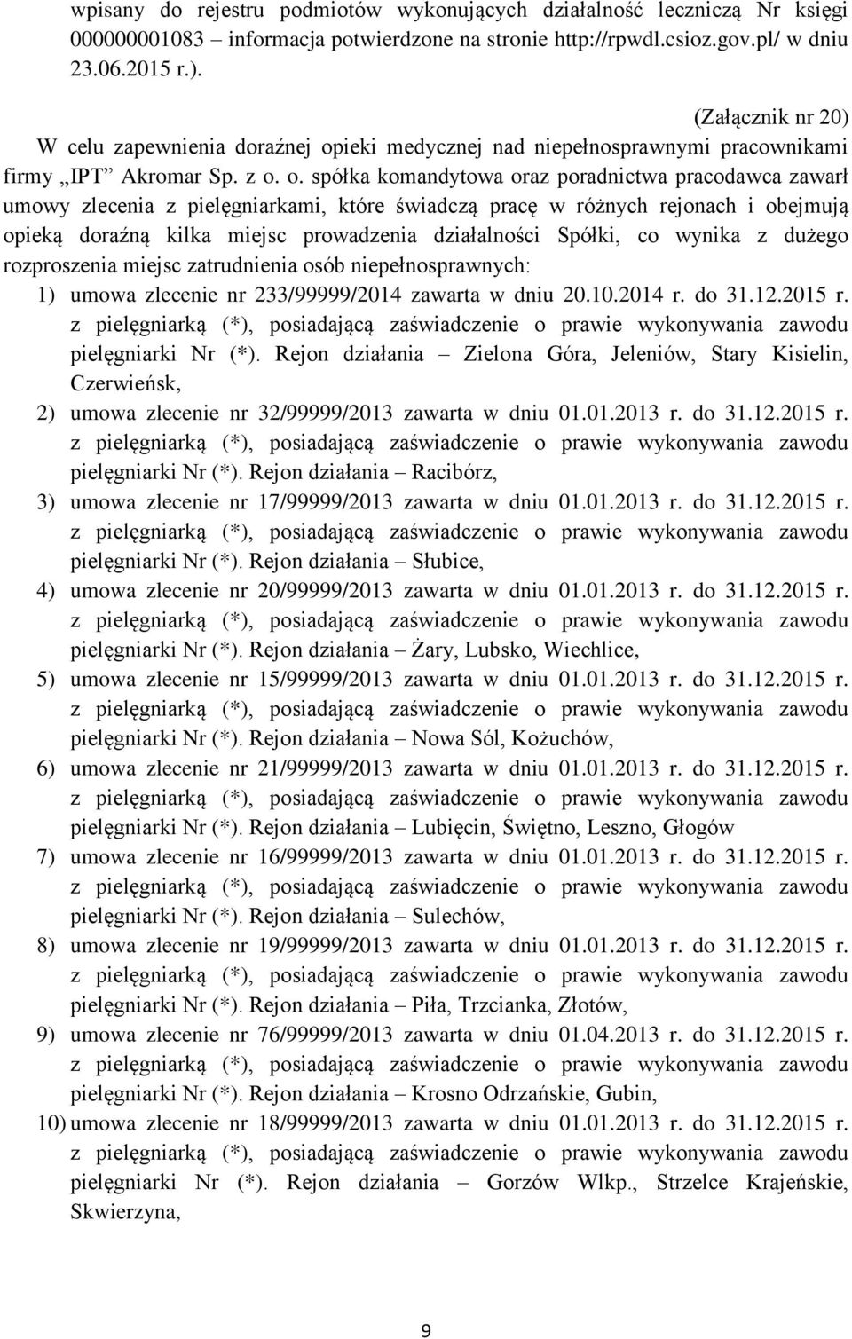 ieki medycznej nad niepełnosprawnymi pracownikami firmy IPT Akromar Sp. z o.