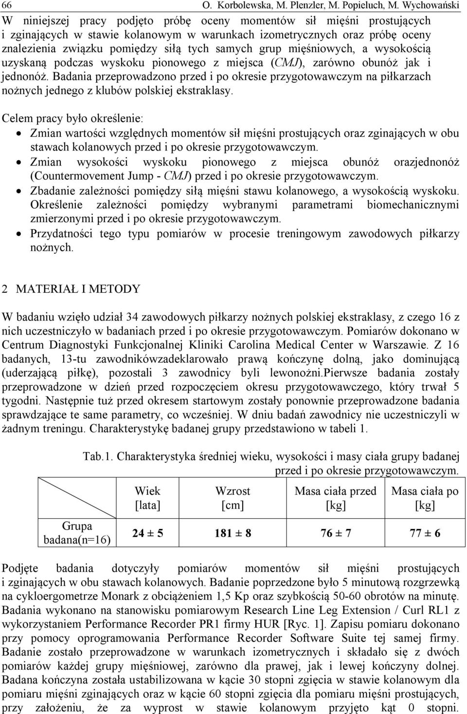 samych grup mięśniowych, a wysokością uzyskaną podczas wyskoku pionowego z miejsca (CMJ), zarówno obunóż jak i jednonóż.