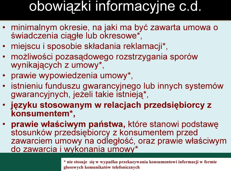 wynikających z umowy*, prawie wypowiedzenia umowy*, istnieniu funduszu gwarancyjnego lub innych systemów gwarancyjnych, jeżeli takie istnieją*, języku stosowanym w relacjach