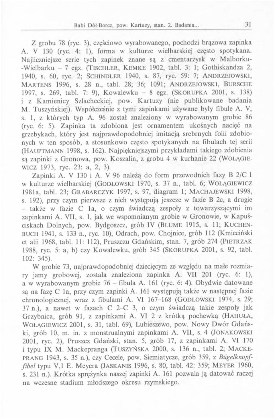 87, ryc. 59: 7; A n d r z e j o w s k i, M a r t e n s 1996, s. 28 n., tabl. 28; 36; 1091; A n d r z e j o w s k i, Bu r s c h e 1997, s. 269, tabl. 7: 9), Kowalcwku - 8 egz. (Sk o r u p k a 2001, s.