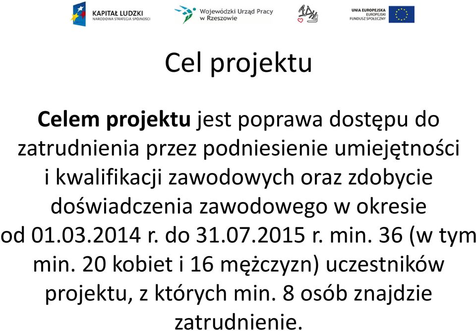 zawodowego w okresie od 01.03.2014 r. do 31.07.2015 r. min. 36 (w tym min.
