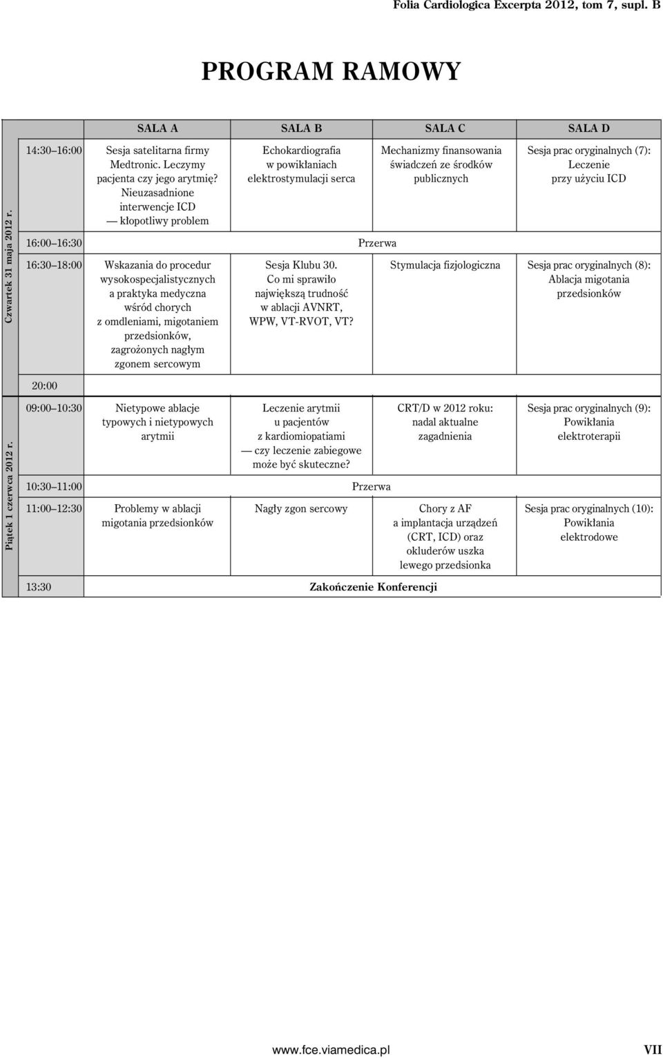 elektrostymulacji serca publicznych przy użyciu ICD Nieuzasadnione interwencje ICD kłopotliwy problem 16:00 16:30 Przerwa 16:30 18:00 Wskazania do procedur Sesja Klubu 30.