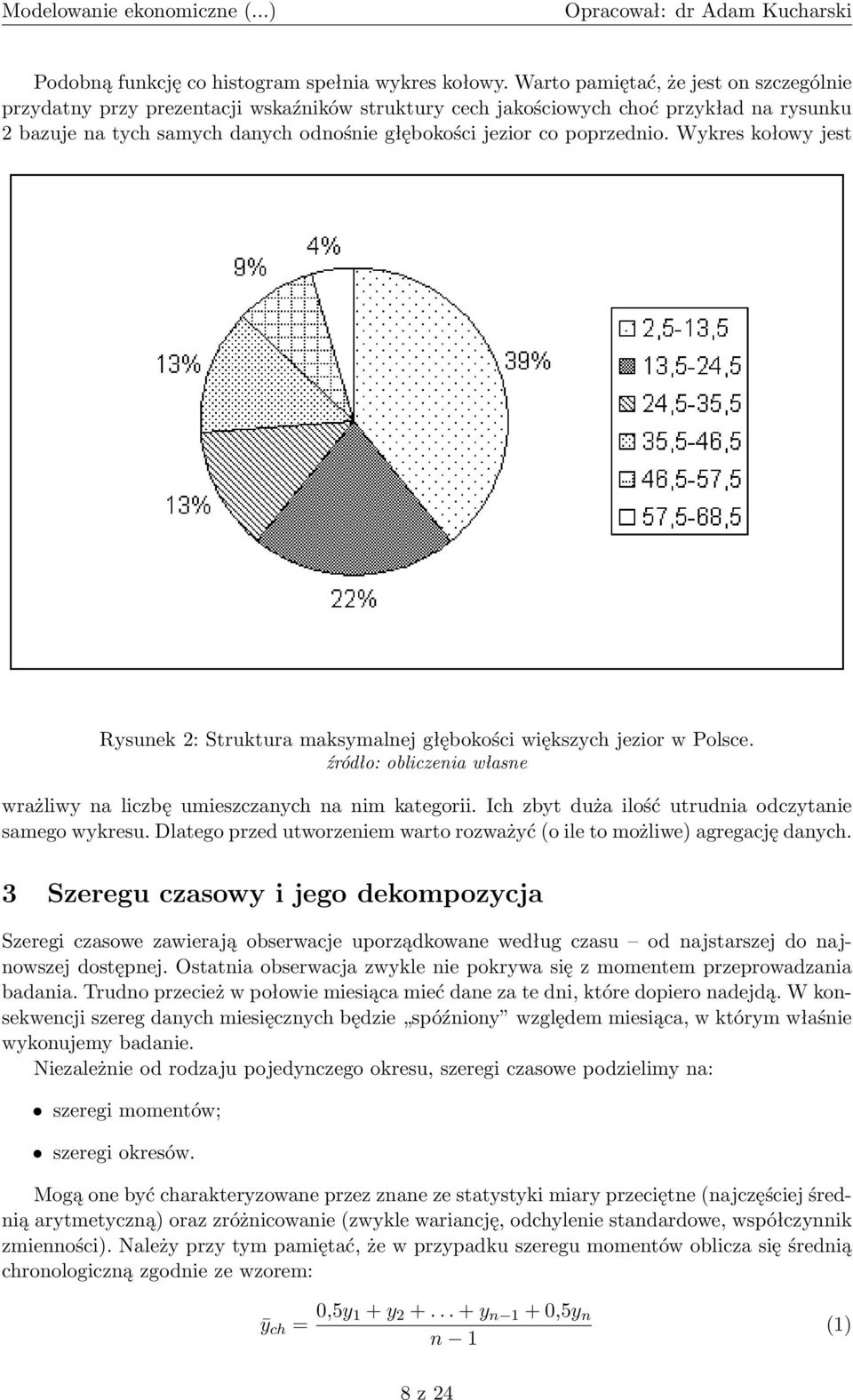 poprzednio. Wykres kołowy jest Rysunek 2: Struktura maksymalnej głębokości większych jezior w Polsce. źródło: obliczenia własne wrażliwy na liczbę umieszczanych na nim kategorii.