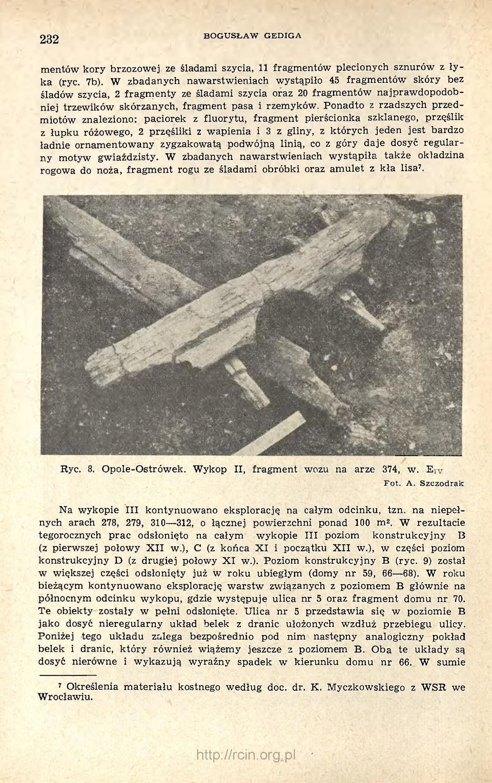 Ponadto z rzadszych przedmiotów znaleziono: paciorek z fluorytu, fragment pierścionka szklanego, przęślik z łupku różowego, 2 przęśliki z wapienia i 3 z gliny, z których jeden jest bardzo ładnie