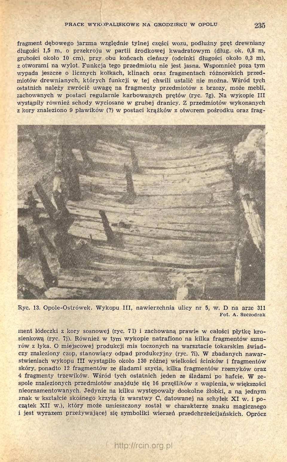Wspomnieć poza tym wypada jeszcze o licznych kołkach, klinach oraz fragmentach różnorakich przedmiotów drewnianych, których funkcji w tej chwili ustalić nie można.