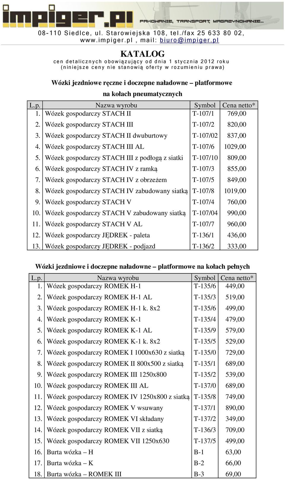 jezdniowe ręczne i doczepne naładowne platformowe na kołach pneumatycznych Wózek gospodarczy STACH II T107/1 769,00 1 1 1 Wózek gospodarczy STACH III Wózek gospodarczy STACH II dwuburtowy Wózek