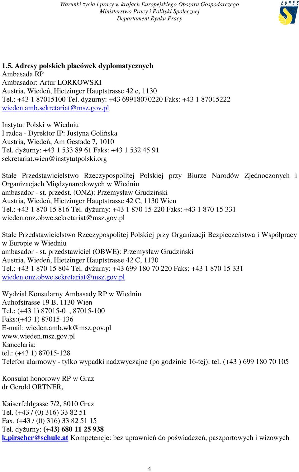dyŝurny: +43 1 533 89 61 Faks: +43 1 532 45 91 sekretariat.wien@instytutpolski.