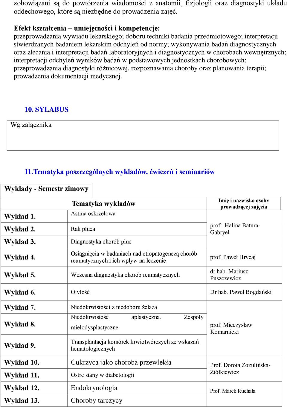 wykonywania badań diagnostycznych oraz zlecania i interpretacji badań laboratoryjnych i diagnostycznych w chorobach wewnętrznych; interpretacji odchyleń wyników badań w podstawowych jednostkach