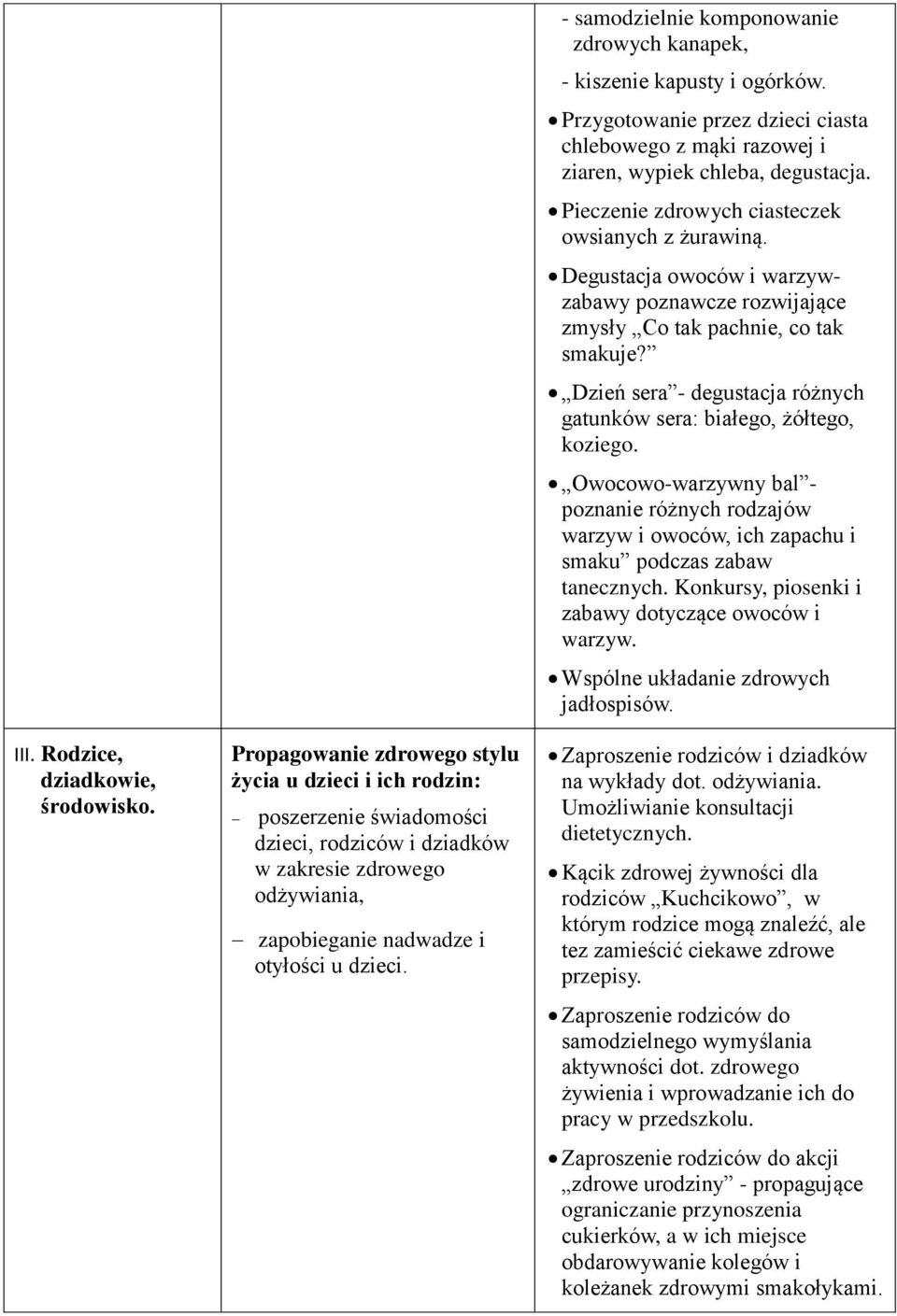 - samodzielnie komponowanie zdrowych kanapek, - kiszenie kapusty i ogórków. Przygotowanie przez dzieci ciasta chlebowego z mąki razowej i ziaren, wypiek chleba, degustacja.