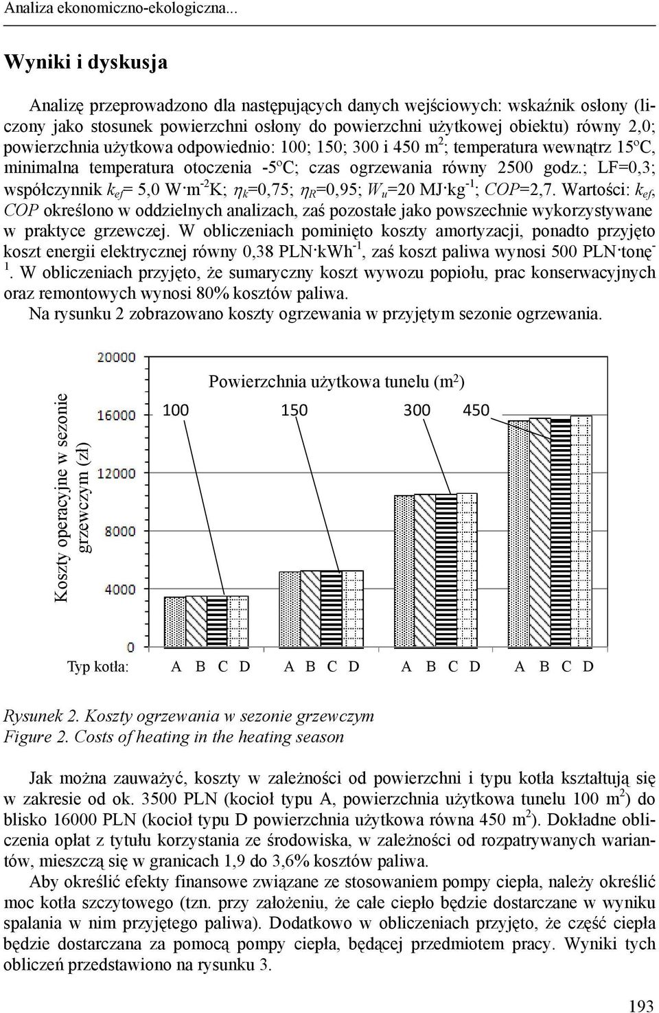 użytkowa odpowiednio: 100; 150; 300 i 450 m 2 ; temperatura wewnątrz 15ºC, minimalna temperatura otoczenia -5ºC; czas ogrzewania równy 2500 godz.