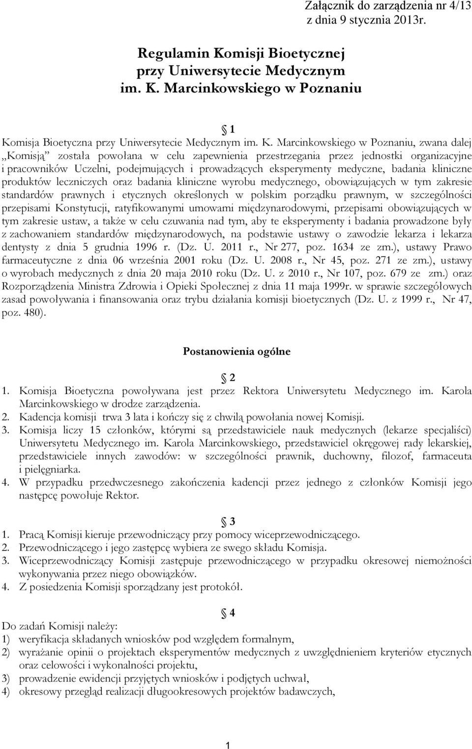 Marcinkowskiego w Poznaniu Załącznik do zarządzenia nr 4/13 1 Ko
