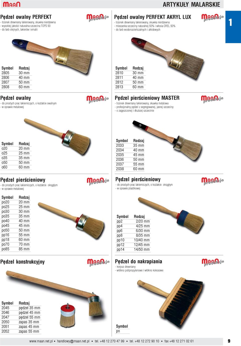 60 mm Pêdzel owalny - do prostych prac lakierniczych, o kszta³cie owalnym - w oprawie metalowej 2810 30 mm 2811 40 mm 2812 50 mm 2813 60 mm Pêdzel pierœcieniowy MASTER - trzonek drewniany