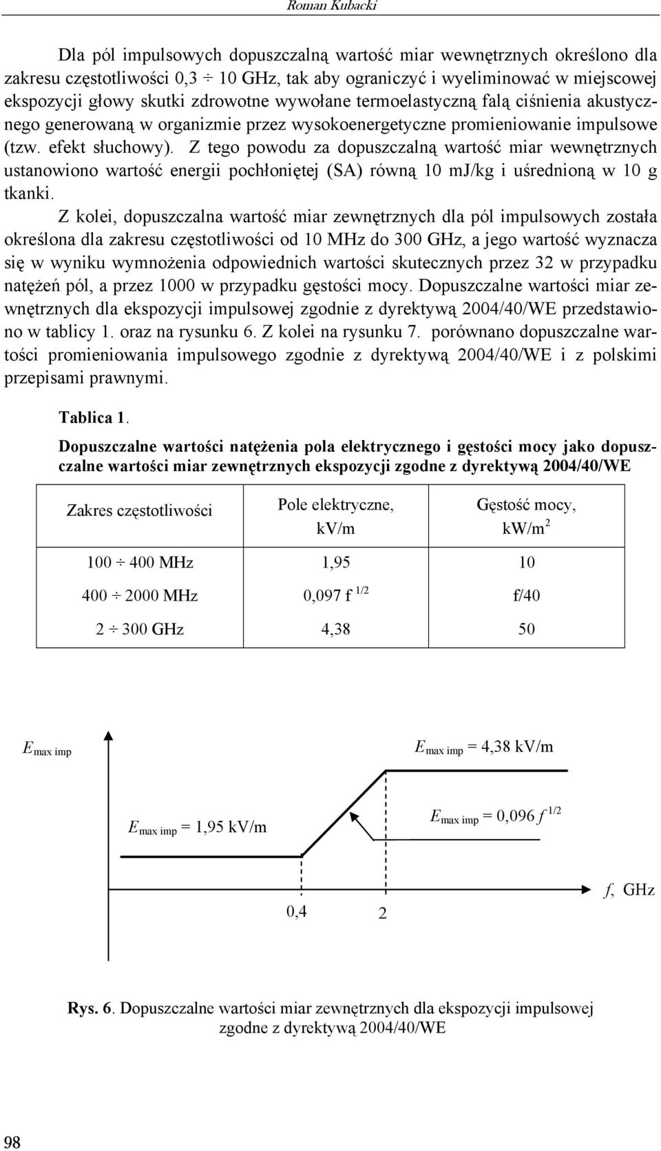 Z tego powodu za dopuszczalną wartość miar wewnętrznych ustanowiono wartość energii pochłoniętej (SA) równą 10 mj/kg i uśrednioną w 10 g tkanki.