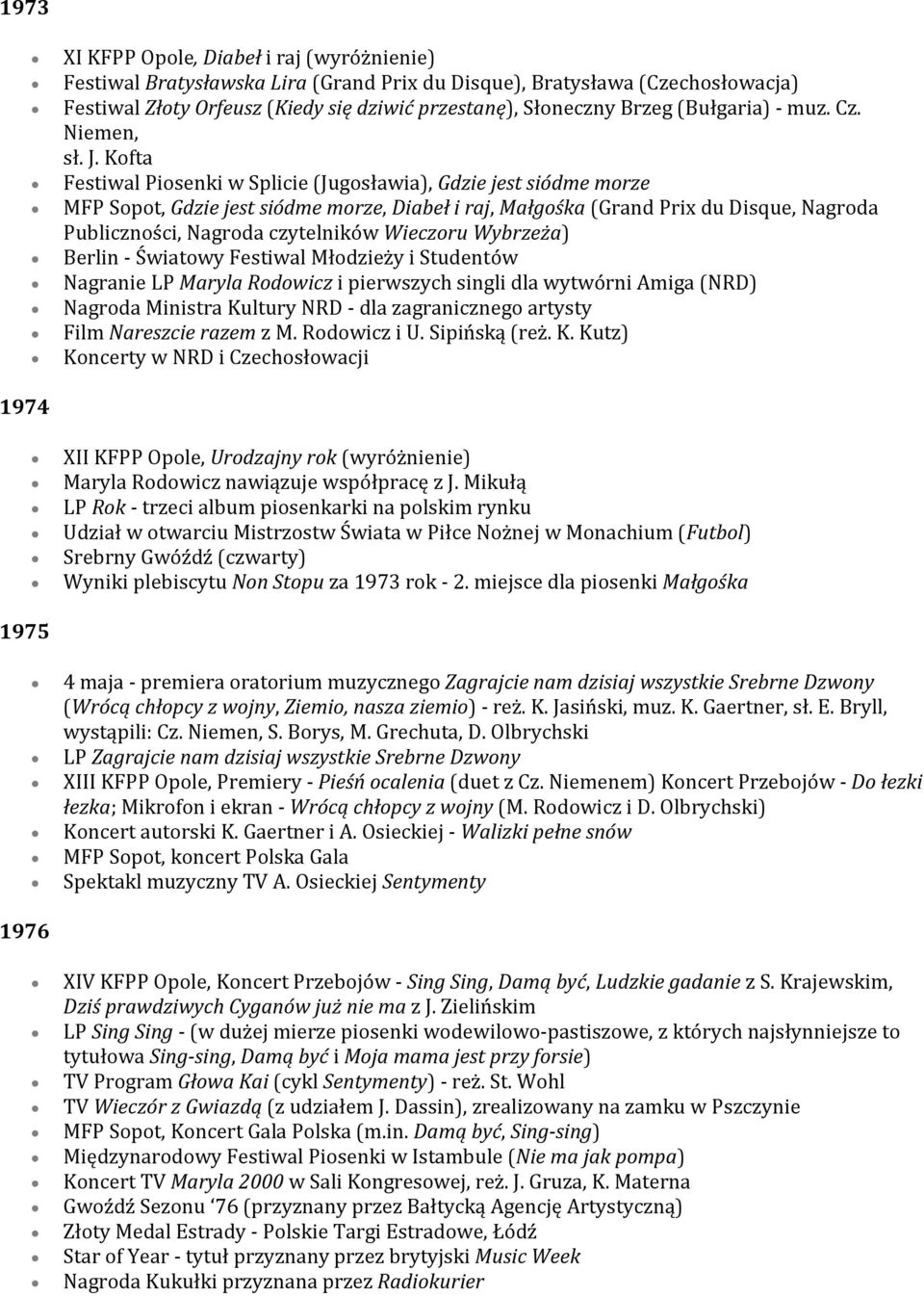 Kofta Festiwal Piosenki w Splicie (Jugosławia), Gdzie jest siódme morze MFP Sopot, Gdzie jest siódme morze, Diabeł i raj, Małgośka (Grand Prix du Disque, Nagroda Publiczności, Nagroda czytelników