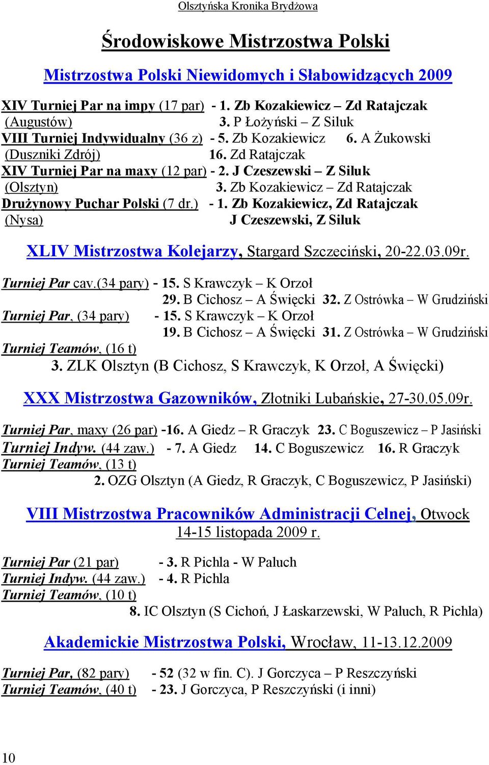 Zb Kozakiewicz Zd Ratajczak DruŜynowy Puchar Polski (7 dr.) - 1. Zb Kozakiewicz, Zd Ratajczak (Nysa) J Czeszewski, Z Siluk XLIV Mistrzostwa Kolejarzy, Stargard Szczeciński, 20-22.03.09r.