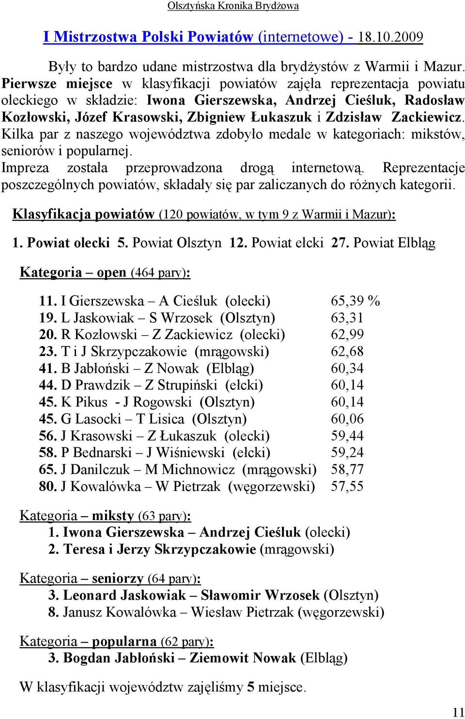 Zackiewicz. Kilka par z naszego województwa zdobyło medale w kategoriach: mikstów, seniorów i popularnej. Impreza została przeprowadzona drogą internetową.